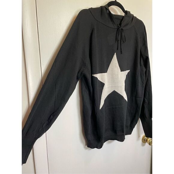 Black with white Star Print Long Sleeve Hooded Sweater size 2XL/3XL NWT - Picture 5 of 14